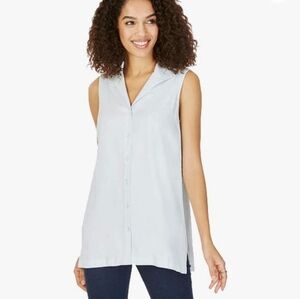 Foxcroft Denim Sleeveless Collared Button Up Shirt Top Tunic Sz 16